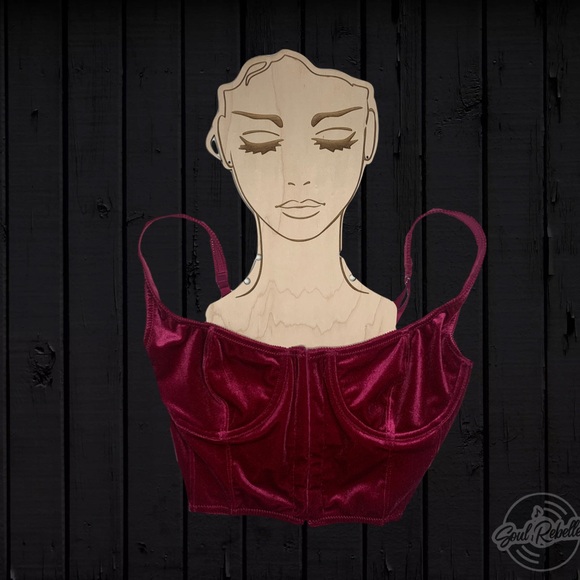 Vibrant Burgundy Velvet Corset Crop Top Bralette Urban Oufitters Out from Under - Picture 11 of 11